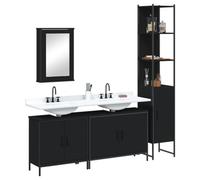 Ensemble de Meubles Salle de Bain 4 Pièces, Bois d’Ingénierie, Grand Rangement Salle de Bain & Armoires Salle de Bains, pour Salle de Bains/WC, Noir, 42x12x60cm + 80/60x30x60cm + 33x33x185.5cm