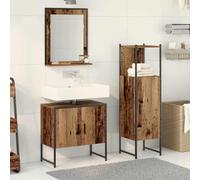 Ensemble de Meubles Salle de Bain Moderne en Bois d'Ingénierie avec Miroir Plat et Portes Affleurantes | Rangement Pratique Étagères Grandes | Design Minimaliste Fonctionnel
