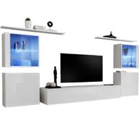Ensemble de meubles suspendus design pour le salon, collection SWITCH XIV, en blanc brillant.