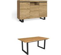 Ensemble de meubles, Table 170 pieds U 8 convives, Buffet 140 Tall, Chêne et Noir
