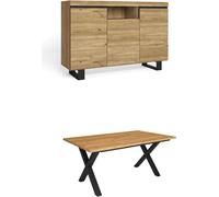 Ensemble de meubles, Table 170 pieds U 8 convives, Buffet 140 Tall, Chêne et Noir