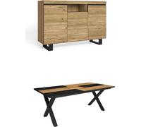 Ensemble de meubles, Table 200 Bicolore pieds X 10 convives, Buffet 140 Tall, Chêne et Noir