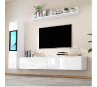 Ensemble de meubles TV 3 pièces éclairage LED blanc brillant Ensemble de meubles de salon Frontale Meuble blanc 1 x armoire TV