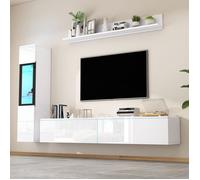Ensemble de meubles TV 3 pièces éclairage LED blanc brillant Ensemble de meubles de salon Frontale Meuble blanc 1 x armoire TV, 1 x