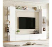 Ensemble de meubles TV, 4 pièces, avec vitrine à portes battantes, ensemble compact offrant un espace de rangement généreux, blanc