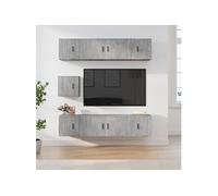Vidaxl Ensemble De Meubles Tv 7 Pcs Gris Béton Bois D'ingénierie Marron
