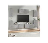 Ensemble de Meubles TV 7 pcs Centres de Divertissement Armoires Multimédia Meubles de Salle de Séjour Intérieur Gris Béton Bois d'Ingénierie
