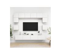 vidaXL Ensemble de Meubles TV 8 pcs, Ensemble d'Armoires de Télévision avec Rangement, Meubles Télé de Salon, Blanc Bois d'Ingénierie Blanc G