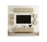 vidaXL Ensemble de Meubles TV 8 pcs Ensemble d'Armoires Stéréo Centres de Divertissement Salon Salle de Séjour Intérieur Chêne Sonoma Aggloméré Brun G