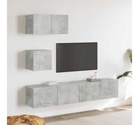 Ensemble de Meubles TV en Bois Gris Béton, Modules Muraux avec Rangement Ouvert, Meuble d'Appoint, Armoire de Rangement, adapté au Salon et à l’Entrée, Couleur Gris Béton, 30.5/60/80x30x30 cm