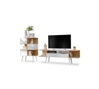 Ensemble de Meubles TV komodee FORIO - Meuble TV et Etagère - Blanc - Chene, 230 x 35 x 102 cm