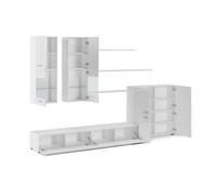 Ensemble De Meubles Tv, Salle À Manger Ilumination Led, Blanc Laqué Et Blanc Mat - Skraut Home Blanc