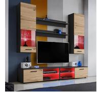 Ensemble de meubles TV Varallo Komodee - LED RGB - Bois Naturel Mat & Noir - 4 portes - L200cm x H195cm x P45cm