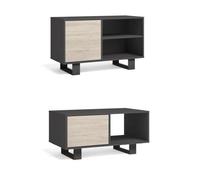 Ensemble de Meubles Wind, Salon/Salle à manger, Meuble TV100-Table Basse Gris/Chêne, Pieds noir