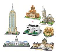 Ensemble de micro-blocs de construction d'architecture célèbre dans le monde, comprenant le Château du Lac des Cygnes, le Musée du Louvre, la Tour Eiffel, le Colisée, l'Empire State Building, le Capit