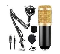Ensemble de Microphone à condensateur avec (en Option) Carte Son en Direct, Support Antichoc en métal et Filtre Anti-Pop à Double Couche for Le podcasting en Direct(Style A Gold)