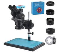 Ensemble de Microscope stéréo trinoculaire, Zoom 3.5-90X avec objectif auxiliaire de caméra vidéo 2K/4K 48mp/55mp HDMI USB C VGA TF(D15x3.mm)