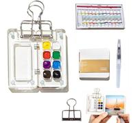 Ensemble de mini aquarelle, kit de peinture aquarelle, 12/24 peintures de couleur, aquarelle de voyage portable, avec sac de rangement et clip en métal (acrylique 8 compartiments)