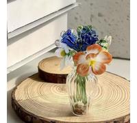 Ensemble de mini bouquets de fleurs en verre dans un vase, jolis verres colorés faits à la main pour étagère, décoration de bureau, petit cadeau floral pour femme, maman, fête d'anniversaire