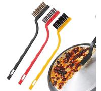 Ensemble de mini brosses métalliques, brosse de nettoyage pour table de cuisson - 3 brosses de nettoyage à poils durs,Conception de trou de suspension antidérapant, brosse métallique pratique en fer/c