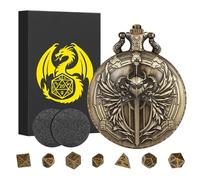 Ensemble de mini dés DND avec boîtier de montre de poche Steampunk Paladin, ensemble de démarrage DND, 7 mini dés polyédriques en métal, cadeaux D&D avec coffret cadeau, accessoires de jeu de société