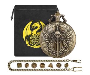 Ensemble de mini dés DND avec boîtier de montre de poche Steampunk Paladin, ensemble de démarrage DND, 7 mini dés polyédriques en métal, cadeaux DND&Warhammer avec sac cadeau, accessoires de jeu de