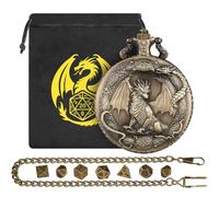 Ensemble de mini dés DND avec bordure à motif de dragon debout, boîtier de montre de poche, ensemble de démarrage DND, ensemble de 7 mini dés polyédriques en métal, cadeaux D&D avec sac cadeau