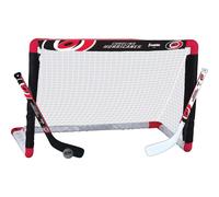 Ensemble de mini-hockey Franklin Sports Carolina Hurricanes - Ensemble combin de 2 balles de hockey et 2 b tons de hockey - Mini-filet de but -