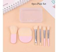 Ensemble De Mini Pinceaux De Maquillage De Voyage Avec Boîte Transparente,Portable,Cosmétique,Poudre,Fond De Teint,Fard À Joues,Mélange,Correcteur,Pinceaux De Maquillage,6 Pièces.6pcs-Pink Set.