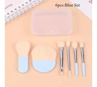 Ensemble De Mini Pinceaux De Maquillage De Voyage Avec Boîte Transparente,Portable,Cosmétique,Poudre,Fond De Teint,Fard À Joues,Mélange,Correcteur,Pinceaux De Maquillage,6 Pièces.6pcs-Blue Set.