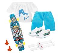 Ensemble De Mini Scooter À Doigts,Petite Planche À Roulettes Avec Pantalon Et Chaussures,Kit De Vêtements - Type Blue