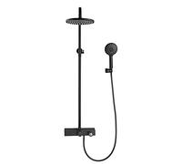 Ensemble de mitigeur de Douche, mitigeur de Douche Apparent, Douche avec Bec Cascade, pommeau de Douche de 25 cm, inverseur en Laiton, Colonne de Douche avec Embout manue,Black