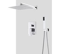 Ensemble de mitigeur de douche mural en laiton chromé avec douchette à main et pomme de douche cascade, technologie avancée d'injection d'air, 8 pouces (10 pouces)(10 Inch)