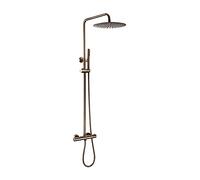 Ensemble de mitigeur thermostatique de Douche, Colonne de Douche Murale Multifonction apparente, Robinet de Salle de Bain avec inverseur, pommeau de Douche en Laiton Massif,Rose Gold-8 inch