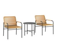 Ensemble de mobilier de jardin en rotin, comprenant 2 chaises et une petite table.