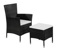 Ensemble de mobilier de jardin - vidaXL - Chaise et tabouret - Résine tressée - Noir - 2 coussins