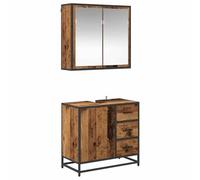Ensemble de mobilier de Salle de Bain 2 pcs Bois Ancien, Meuble lavabo 65x33x60 cm, Meuble Miroir Flottant, Cabinet avec tiroirs, Design Moderne, Rangement optimisé pour Salle de Bain