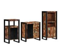 Ensemble de mobilier de Salle de Bain 3 pcs Bois recyclé Solide avec 6 tiroirs 4 Portes, Cabinet Mural Flottant, Meuble Vasque, Rangement optimisé pour Salle de Bains Moderne