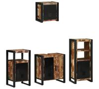 Ensemble de mobilier de Salle de Bain 4 pcs Bois recyclé Solide, Armoire Murale, Meuble Vasque Flottant, Rangement optimisé, Design Moderne et Durable pour Salle d'eau