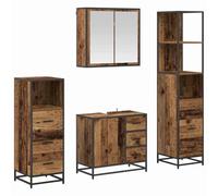 Ensemble de mobilier de Salle de Bain 4 pcs en Bois Ancien, Meuble lavabo et Miroir, Meuble Bas et Haut, Design Mural Compact avec Grand Espace de Rangement pour Salle de Bain Moderne et