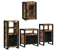 Ensemble de mobilier de Salle de Bain 4 pcs en Bois Massif recy vec Meuble sous lavabo, Meuble Mural, étagère Flottante, Rangement Pratique pour Salle de Bain Moderne