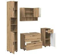 Ensemble de Mobilier de Salle de Bain 4 Pièces Bois d'Ingénierie et Métal | Design minimaliste,portes affleurantes,tiroirs lisses,étagères,compartiments cachés,installation murale