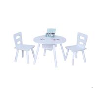 Ensemble de mobilier pour enfants Relaxdays, table avec 2 chaises, rangement, pour garçons et filles, MDF, blanc