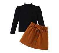 Ensemble De Mode Confortable pour Filles, Automne Et Hiver, Haut en Tricot à Col Montant, Jupe Mi Corps en Velours CôTelé, Ensemble Deux PièCes (3 Years)