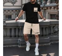 Ensemble de mode de rue pour hommes, décoration bicolore de poche, accent d'impression anglaise de ville, mode streetwear décontractée, cadeau pour petit ami/mari, cadeau d'anniversaire, ensemble de t