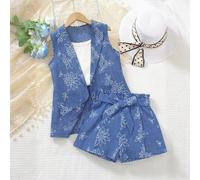 Ensemble de mode décontractée pour filles préadolescentes, gilet sans manches, ceinture à nœud à la taille, short, tenues assorties pour frères et sœurs au quotidien (2 ensembles vendus séparément) 8Y