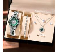 Ensemble de montre pour dames de 7 pièces pour la Fête nationale, magnifique et . Il comporte un cadran rond entièrement serti de diamants, un boîtier et un bracelet entièrement sertis de diamants. C'