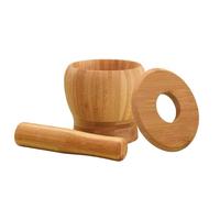 Ensemble de mortier et en bois - Cuisine pour broyer épices, broyeur de poivre et d'ail, presse-purée | Bol fait main avec couvercle pour broyer épices, le gingembre, grains de poivr