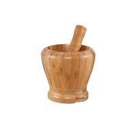 Ensemble de mortier et pilon en bois bambou avec couvercle, cuillère, broyeur, presse-purée for poivre, ail, herbes, épices, ensembles gadgets cuisine Pour Broyer Herbes et épices(9.5X9.5cm)