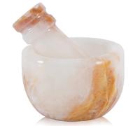 Ensemble de mortier et pilon en marbre blanc de 7,6 cm fait à la main avec broyeur d'ail et d'herbes aromatiques, petit moulin à épices, pilon et mortier pour cuisine, bol de broyage en marbre naturel